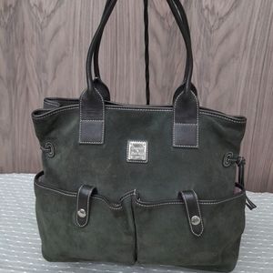 Dooney & Bourke Green Suede/leather June Double Pocket Cinch Satchel Purse